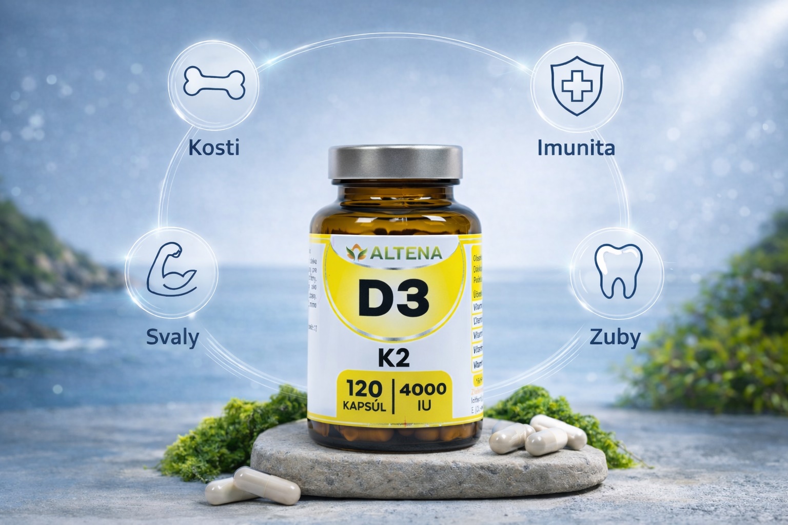 ALTENA D3 + K2 MK-7 – benefity: kosti, imunita, svaly, zuby